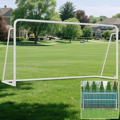 12 Ft. X 6 Ft. Soccer Goal for Backyard Weatherproof Foldable Steel Soccer Goal in White with Training Target and 6-Cone