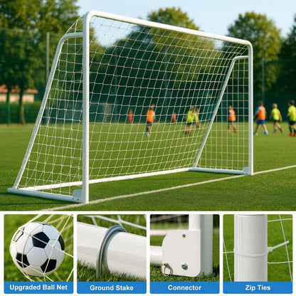 12 Ft. X 6 Ft. Soccer Goal for Backyard Weatherproof Foldable Steel Soccer Goal in White with Training Target and 6-Cone