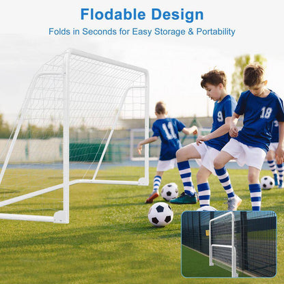 12 Ft. X 6 Ft. Soccer Goal for Backyard Weatherproof Foldable Steel Soccer Goal in White with Training Target and 6-Cone