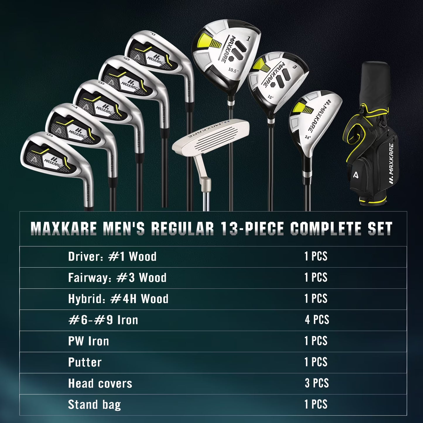 Complete Golf Clubs Set Golf Men'S Regular 9-Piece Complete Set - Right Hand,Yellow