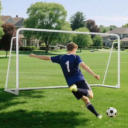 12 Ft. X 6 Ft. Soccer Goal for Backyard Weatherproof Foldable Steel Soccer Goal in White with Training Target and 6-Cone