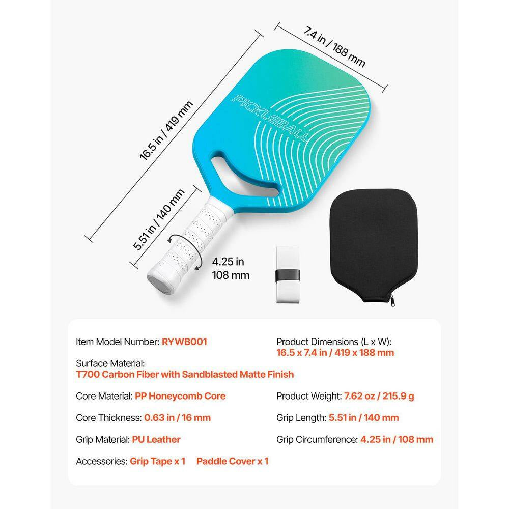 Pickleball Paddle with Aero Throat, T700 Carbon Fiber Surface and Honeycomb Core, Professional Pickleball Paddle