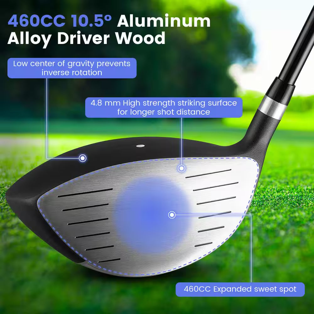Men'S 9 Pieces Complete Golf Club Set Includes 460Cc Alloy Driver 3# Fairway Wood 4# Hybrid 6# 7# 8# 9# and P# Irons