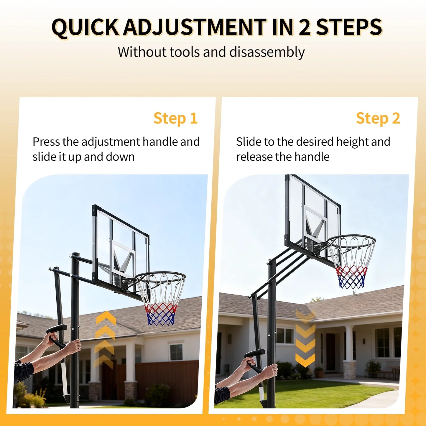 44" Portable Basketball Hoop with Shatter-Proof Polycarbonate Backboard, 5.25-10Ft Height Adjustable Basketball Goal, Indoor/Outdoor Use