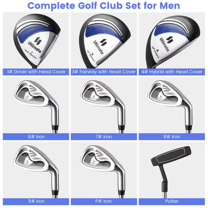 Men'S 9 Pieces Complete Golf Club Set Includes 460Cc Alloy Driver 3# Fairway Wood 4# Hybrid 6# 7# 8# 9# and P# Irons