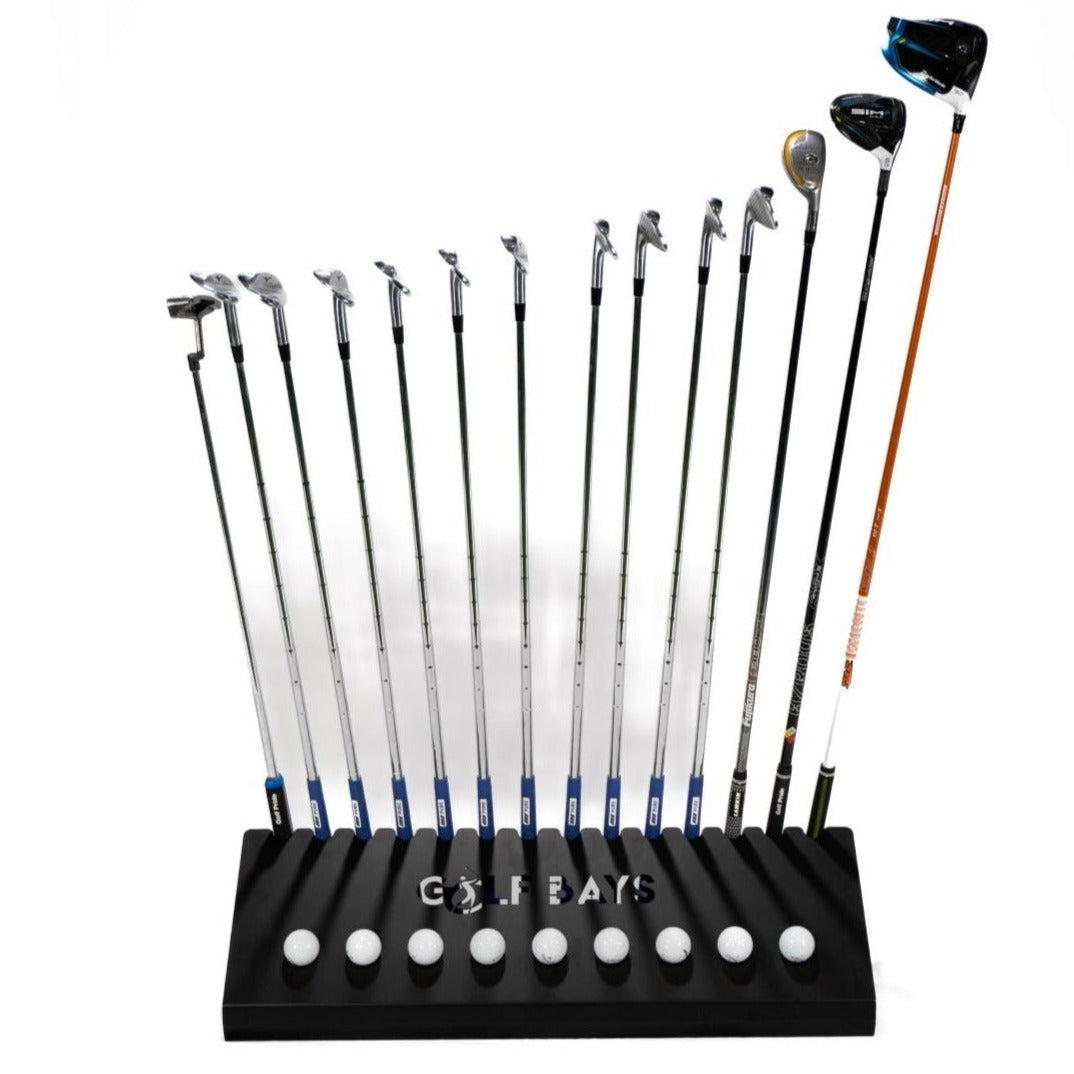 GolfBays Club Display Rack – Holds 14 Clubs & 9 Golf Balls