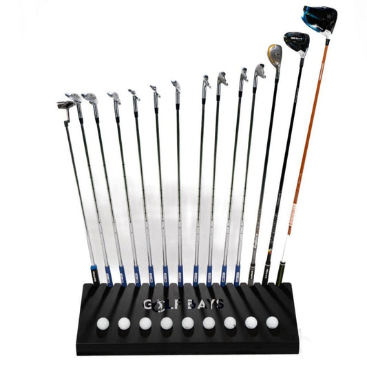 GolfBays Club Display Rack – Holds 14 Clubs & 9 Golf Balls