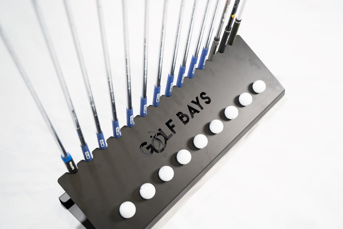GolfBays Club Display Rack – Holds 14 Clubs & 9 Golf Balls