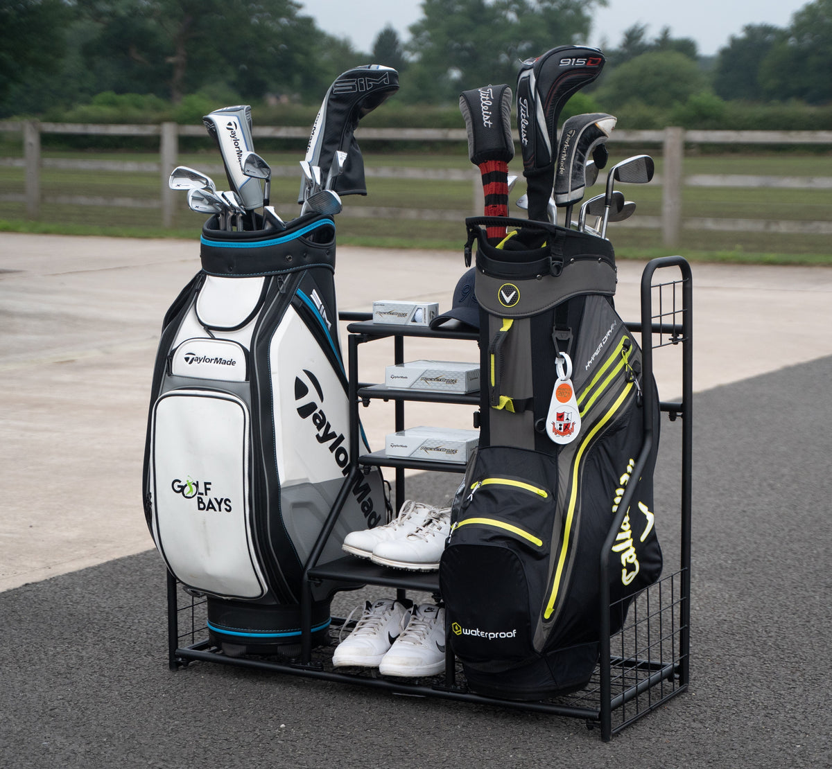 GolfBays Dual Golf Bag Display & Storage Organizer