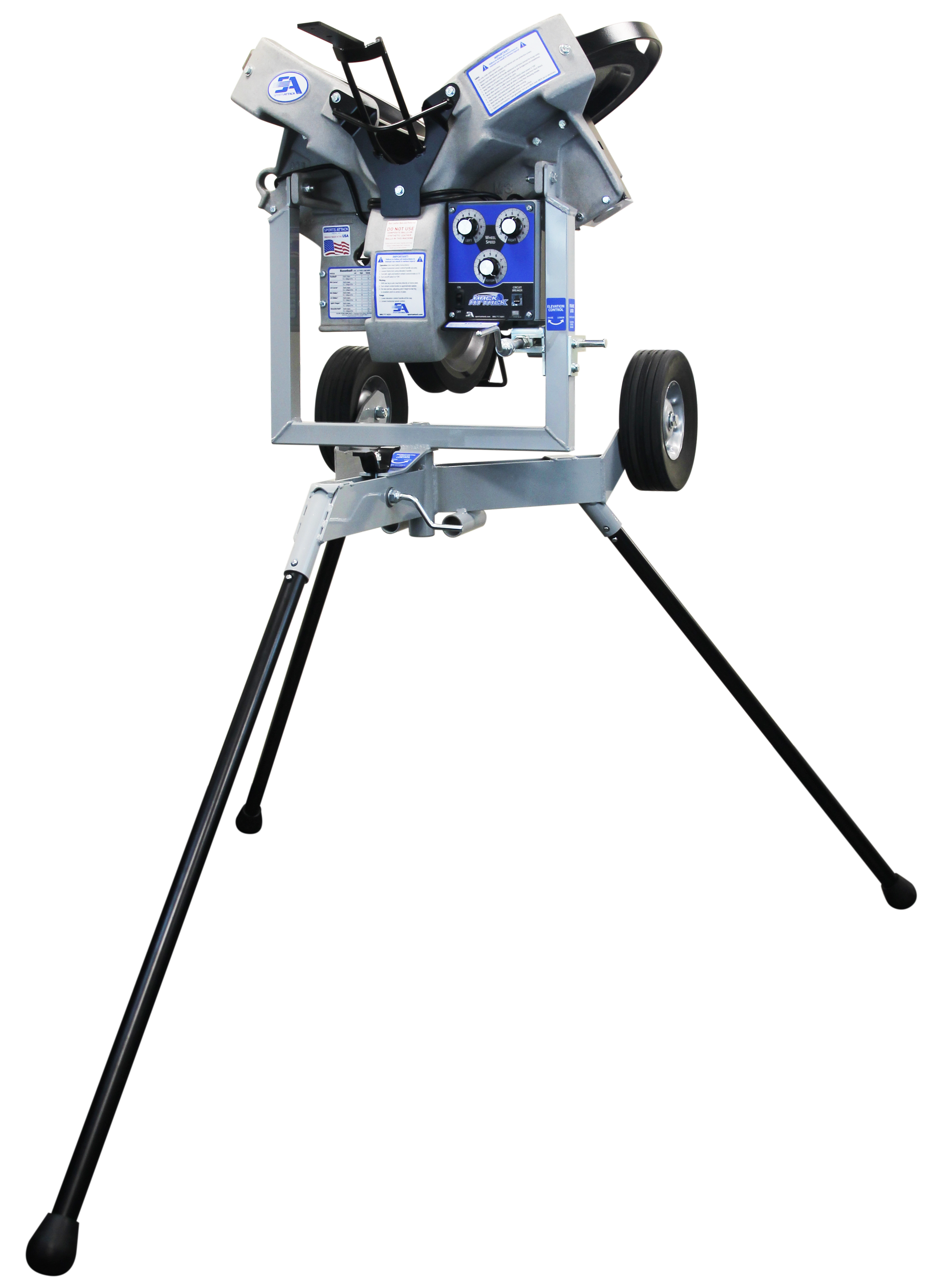 Hack Attack 3-wheel baseball pitching machine