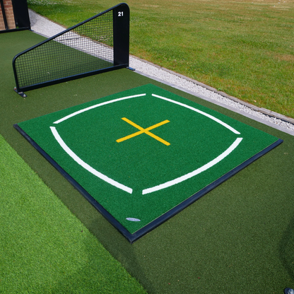 GolfBays Academy Golf Hitting Mat – 4'11" × 4'11" with Alignment Guides