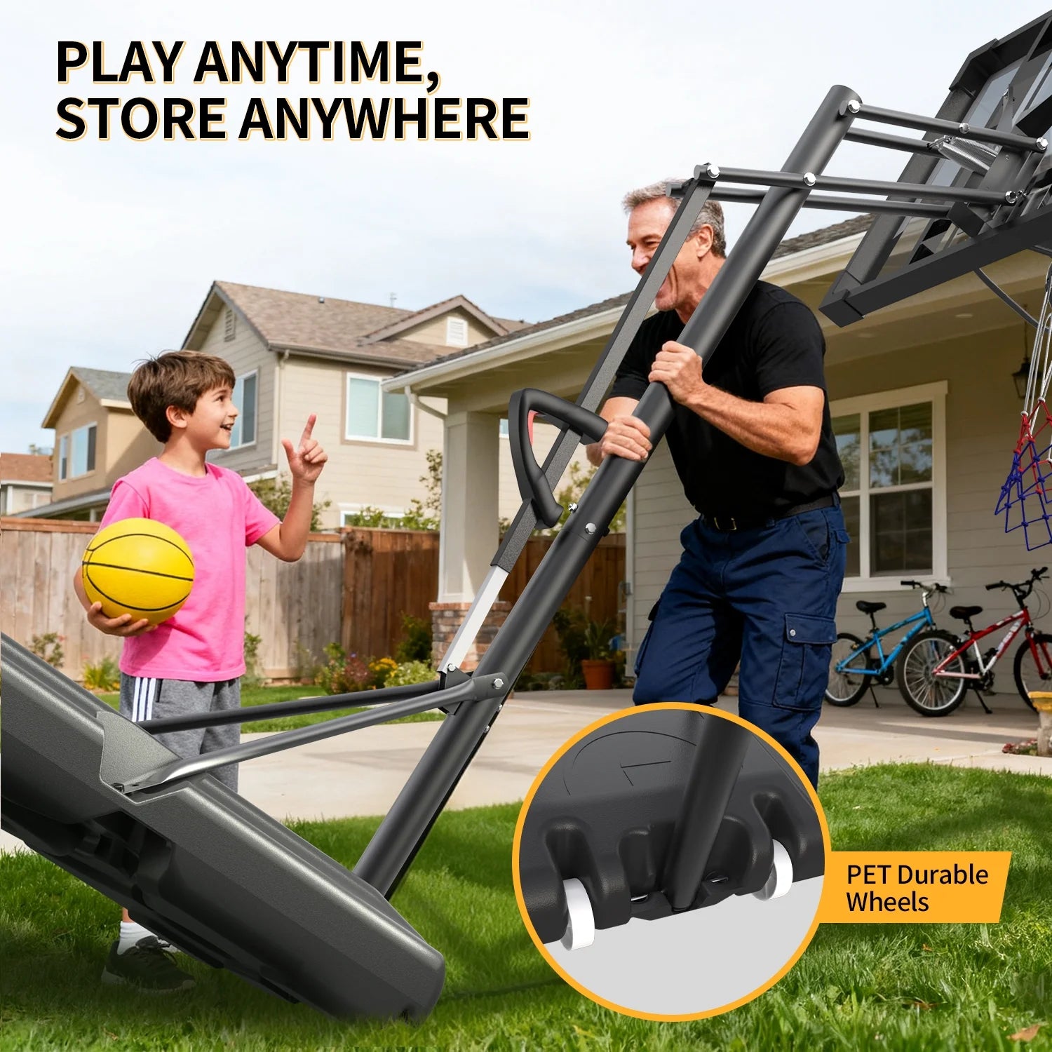 44" Portable Basketball Hoop with Shatter-Proof Polycarbonate Backboard, 5.25-10Ft Height Adjustable Basketball Goal, Indoor/Outdoor Use