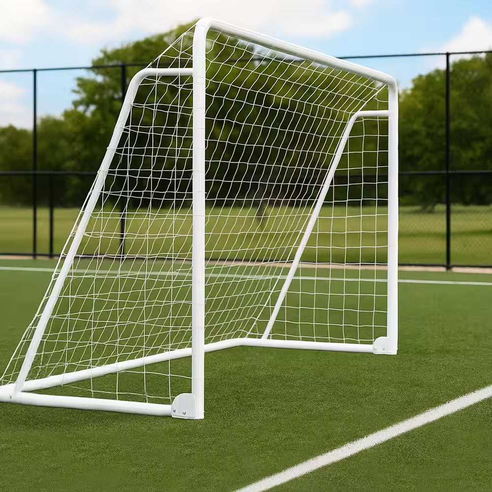12 Ft. X 6 Ft. Soccer Goal for Backyard Weatherproof Foldable Steel Soccer Goal in White with Training Target and 6-Cone
